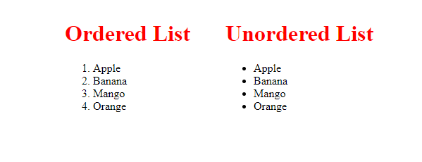 HTML ordered list vs unordered list