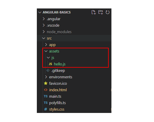 Put the External JavaScript file in assets folder of Angular app