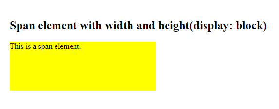 Set the width and height of a span with display block