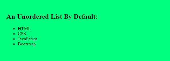 Example of a default unordered list in html