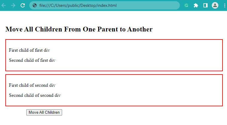 Move all children from one parent to another wth javaScript