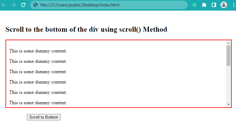 Scroll to the bottom of an element using scroll() method