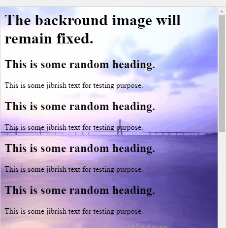 Make background image fixed in css using position property