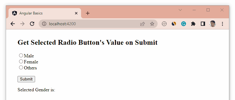 Get the selected radio button's value on submit in Angular