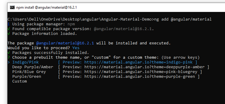 Choose Angular Material Theme during Installation