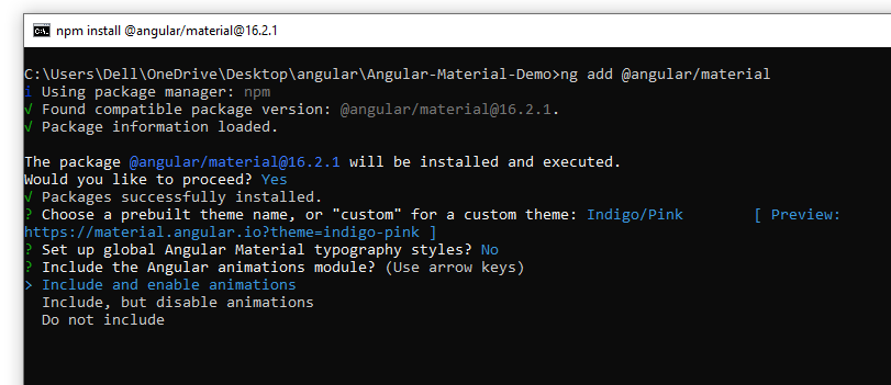 Include animation during Angular Material installation
